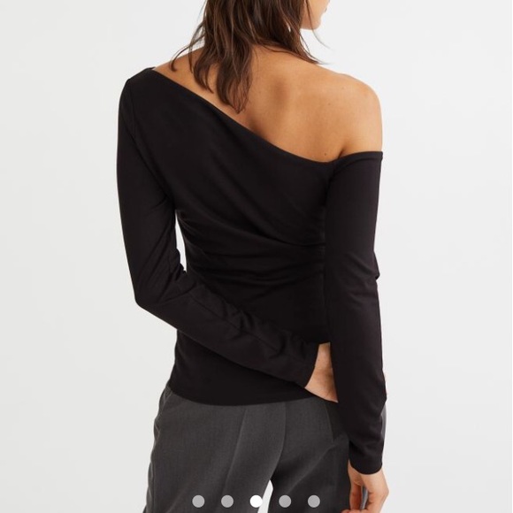 H&M black one shoulder jersey top NWT - Picture 2 of 4